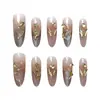 10 Peças de Adesivos de Manicure Lai Cai Cobra Dourada Codificada, Adesivos de Unha Modernos com Pedras de Diamante, Unhas Wearable Artesanais de Alta Qualidade Efeito Olho de Gato