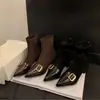Botines para Mujer Puntiagudos Botines Cortos Moda Tendencia Botas Ajustadas 2025 Otoño Invierno Nuevo Estilo Francés
