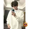 Moletom Henley Branco Estilo Americano para Homens, Outono e Inverno, Forrado com Fleece, Espessado, Camiseta de Manga Longa, Caimento Normal nos Ombros, Camada Base Resistente