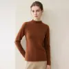 Suéter de malha 100% caxemira pura, novo estilo outono e inverno, pulôver feminino solto curto com gola semi-alta e bordas dobradas, suéter de base