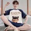 Pijama de Verano para Hombre de Algodón Puro de Manga Corta 2026 Nuevo Delgado, Conjunto de Dibujos Animados para Adolescentes Hombres Celebridad de Internet Ropa para el Hogar