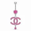 Anillos de ombligo populares transfronterizos europeos y americanos, modernos de acero inoxidable sexy con letra C incrustada de diamantes para piercing en el ombligo, fábrica al por mayor