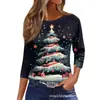 Patrón temático navideño impresión 3D transfronterizo nuevo suéter casual para mujer cuello redondo manga larga camiseta directamente del fabricante