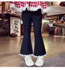 Pantalones de Campana para Niñas Otoño 2025 Nuevos Pantalones Bootcut Negros con Encaje de Perlas para Niños Pantalones Largos Ajustados para Niñas Pequeñas