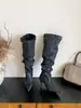 [] Botas Largas de Tacón Alto Stiletto con Punta Puntiaguda para Mujer, Botas Altas hasta la Rodilla, Botas Fruncidas con Hebilla de Cinturón, Botas Altas Nuevas 2026