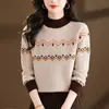 Tricô Jacquard Plus Size Outono/Inverno 2026 Camada Base Quente Gola Alta Meia Espessura Suéter Pulôver Tendência Feminina