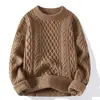 Suéter de Punto Trenzado para Hombre de Invierno Casual Versátil Europeo y Americano Ligero Maduro Color Sólido Suéter Pulóver de Cuello Redondo para Hombre