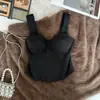 Sutiã top de osso de peixe sexy preto para mulheres, slim-fit, afina a cintura, estilo curto com bojo, top de tubo para usar por baixo
