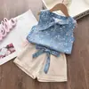 Ropa Infantil Verano Nuevos Productos 0-4 Años Bebé Niña Estilo Floral Bohemio Sin Mangas Chaleco Shorts Conjunto de Dos Piezas Floral