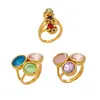 Moda Europea y Americana Nuevo Estilo Anillo de Flor Geométrica de Piedra Natural Colorida Ins Nicho Acero Inoxidable Chapado en Oro Real 18K Joyería