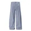Pantalones Plisados Azules a Cuadros Nuevos 2025, Pantalones Casuales Delgados para Mujer, Pantalones Holgados Amplios de Pierna Ancha Estilo Americano Relajado de Verano