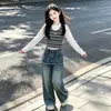 Conjunto de Outono para Meninas 2026 Novo Estilo Meninas Médias e Grandes Estilo Coreano Moda Falso Conjunto de Duas Peças Top e Jeans Conjunto de Duas Peças Tendência