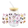 Mickey Mouse Transfer UV DTF Cristal Transparente Copo de Vidro com Adesivo 16oz Especial À Prova d'Água Resistente a Arranhões Atacado Transfronteiriço