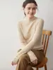 Suéter Casual de Cachemira para Bebé con Cuello Medio para Mujer 2025 Otoño e Invierno Nuevo Estilo Raya Vertical Aspecto Adelgazante Camiseta para Capas Interiores