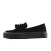 Zapatos Planos Retro Ingleses Punta Redonda Suela Gruesa Mocasines sin Cordones Flecos Costura Zapatos Casuales para Hombre X519