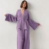 Pijama Puro Algodão 2025 para Mulheres no Outono, Conjunto de Duas Peças com Calça Longa, Solto, Respirável e Confortável, Roupas de Casa Transfronteiriças Europeias e Americanas para Mulheres