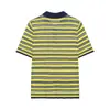 2026 Verano Nuevo Moda Callejera Europea y Americana para Mujer Camisa Polo de Punto Rayada Manga Corta w03 7329