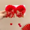 Grampo de cabelo com borla de arco antigo para crianças e mulheres 2025 acessórios para cabelo de ano novo para meninas roupas vermelhas de ano novo chinês grampo de cabelo chapéu