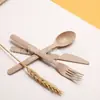 Tenedores Desechables de Paja de Trigo Empacados Individualmente Vajilla para Snacks de Pasta Americana Puesto Cuchillo, Tenedor y Cuchara Biodegradable