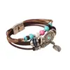 Estilo Bohemio Étnico Estilo Tribal Indio Retro Hoja Turquesa Acero Inoxidable Pulsera de Cuero Pulsera de Cuero