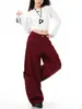 Jeans de Pierna Ancha Color Borgoña para Mujer, Nuevo Estilo Primavera/Verano 2026, Pantalones de Sable Desestructurados, Pantalones Casuales Sueltos de Pierna Recta Estilo Americano