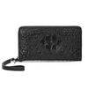 Cartera de mano de longitud media con patrón de cocodrilo estilo europeo y americano, billetera de gran capacidad con múltiples ranuras para tarjetas, billetera de piel de vaca de primera capa para hombre