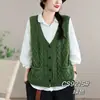 Chaleco de Punto de Algodón Artístico Retro con Cuello en V para Mujer, Nuevo Cardigan sin Mangas Verde de Otoño, Chaleco Jersey Versátil y Juvenil
