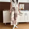 Calça de Pijama de Seda de Algodão para Mulheres, Estilo Fino para Primavera e Verão, Tamanho Grande, Caimento Solto, Calça de Perna Larga de Algodão Artificial, Pode Ser Usada Fora de Casa, Versátil, Cintura Alta, Leve
