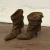 2026 Botines Nuevos Estilo Coreano Hebilla Retro Tacón Alto Punta Cuadrada Sin Cordones Botas de Tacón Apilado Botas de Media Caña con Tacón Fino para el Viaje Diario de Mujer