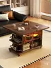 Mesa de Café Móvil Plegable Madera Maciza Elevable Lateral Carrito Sala de Estar Doble Uso Mesa de Té Escritorio Multifuncional Gabinete Lateral para Sofá