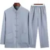 Traje Tang de Algodón y Lino NN para Primavera y Otoño Conjunto de Manga Larga para Hombre, Atuendo para Padre de Mediana Edad y Mayor, Uniforme Tai Chi Chino, Camiseta Base, Estilo Chino