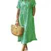 Vestido Camisero Holgado de Talla Grande a Rayas de Manga Corta Transfronterizo Europeo y Americano para Mujer Verano Nuevo Casual Algodón y Lino Falda Midi