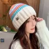 Novo Gorro de Lã Listrado Estilo Coreano Moda Protetor de Orelha Quente Versátil para Outono e Inverno