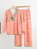 Traje de Pijama de Terciopelo Alemán para Mujer Otoño e Invierno Estilo Nacional Estilo Occidental Hebilla Estilo Étnico Chino Estampado de Año Nuevo Holgado Ropa de Casa