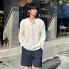 Camiseta de manga larga acanalada con cuello Henley de estilo casual coreano ASCLO Camiseta holgada transpirable con diseño calado color blanco perezoso