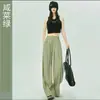 Pantalones anchos de seda de hielo para mujer, de verano, finos, de cintura alta, drapeados, plisados, informales, de algodón y lino.