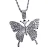 Colar Pingente Borboleta Cravejado de Diamantes Mais Vendido Transfronteiriço, Luxo Leve, Versátil e Personalizado Corrente para Suéter de Aço Inoxidável, Acessórios Masculinos e Femininos