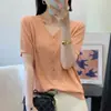 Cárdigan de Punto Tencel con Cuello en V para Mujer, Camiseta de Verano Fina Calada de Manga Corta, Top Corto Elegante y a la Moda