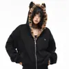 Jaqueta de Algodão Preta para Mulheres 2026 Inverno Novo Estilo Zhaoshandiao Casaco com Orelhas de Gato Tamanho Grande Casaco Espesso de Algodão Roupa de Inverno Feminina Jaqueta de Algodão