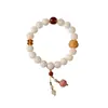 Pulsera de Raíz de Bodhi de Jade Blanco Hilo Estilo Chino Estilo Bosque Fresco Cuentas de Oración Pulsera de Muñeca Flor de Loto Borla Fuente Mayorista