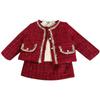 Ropa de Otoño e Invierno para Niños, Ropa para Niños, Ropa Exterior de Algodón, Falda, Conjunto de Dos Piezas de Tweed, Traje Espeso Estilo Pequeño Fragante Rojo para Niñas