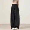 Calça de perna larga, cintura alta, caimento solto, emagrecedora, versátil, casual, com design moderno de pregas laterais, feita sob medida, para mulheres
