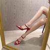 Zapatos Sexys de Tacón Alto para Mujer, Nuevo Estilo Verano 2026, Sandalias Negras de Punta Abierta y Puntiaguda, Sandalias de Tacón de Aguja con Tira Fina de Charol
