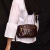 Bolsa transversal feminina com zíper, camada superior, couro bovino, bolsa casual horizontal para celular, feita à mão, couro legítimo