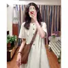 Novo vestido longo de verão feminino estilo japonês vintage, solto e casual, vestido emagrecedor de manga curta para mulheres baixinhas, com uma vibe descontraída