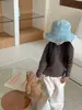 Camiseta básica de rayas estilo coreano para niños, cuello medio alto, suave y elástica, color liso, versátil para capas, camiseta casual elástica multicolor