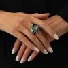 Joyería Transfronteriza Europea y Americana Ins Moda Anillo de Diamante Negro Acrílico Anillos Cuadrados Metálicos Geométricos Apilables Anillos