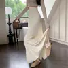 Saia midi de tricô off-white para mulheres, novidade outono/inverno 2026 estilo europeu, cintura alta, plissada, saia evasê com silhueta fluida