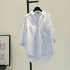 Camisa Blanca de Bolsillo Doble, Corta por Delante y Larga por Detrás, para Mujer, Colección Primavera y Otoño 2026, Estilo Coreano, Holgada, Adelgazante, Artística, Casual, de Moda