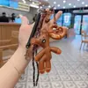 Novo Chaveiro Simples de Couro de Pão Corda Trançada à Mão Urso Nicho Ursinho de Pelúcia Fofo e Fofo Pingente de Decoração de Bolsa